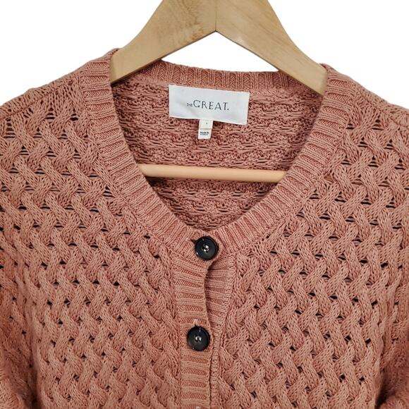 THE GREAT. Pink Cable Knit Cardigan - Picture 2 of 11